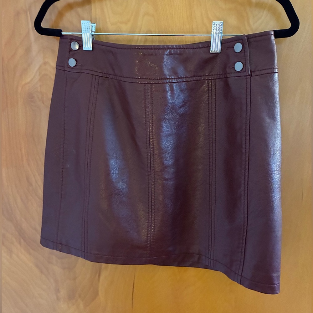 Free People Burgundy Faux Leather Skirt